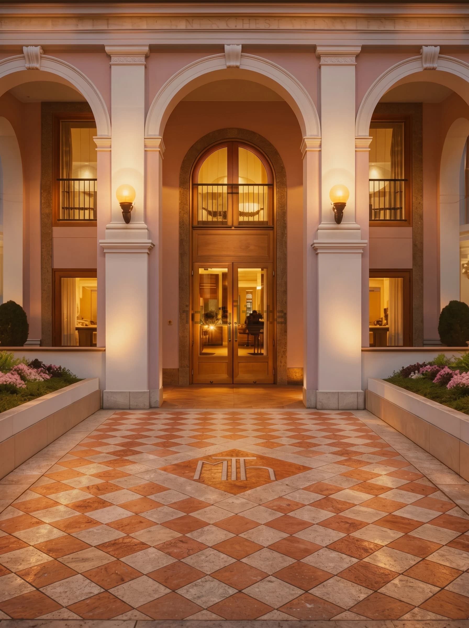 Hotel Greif Arched Courtyard Entry at Night