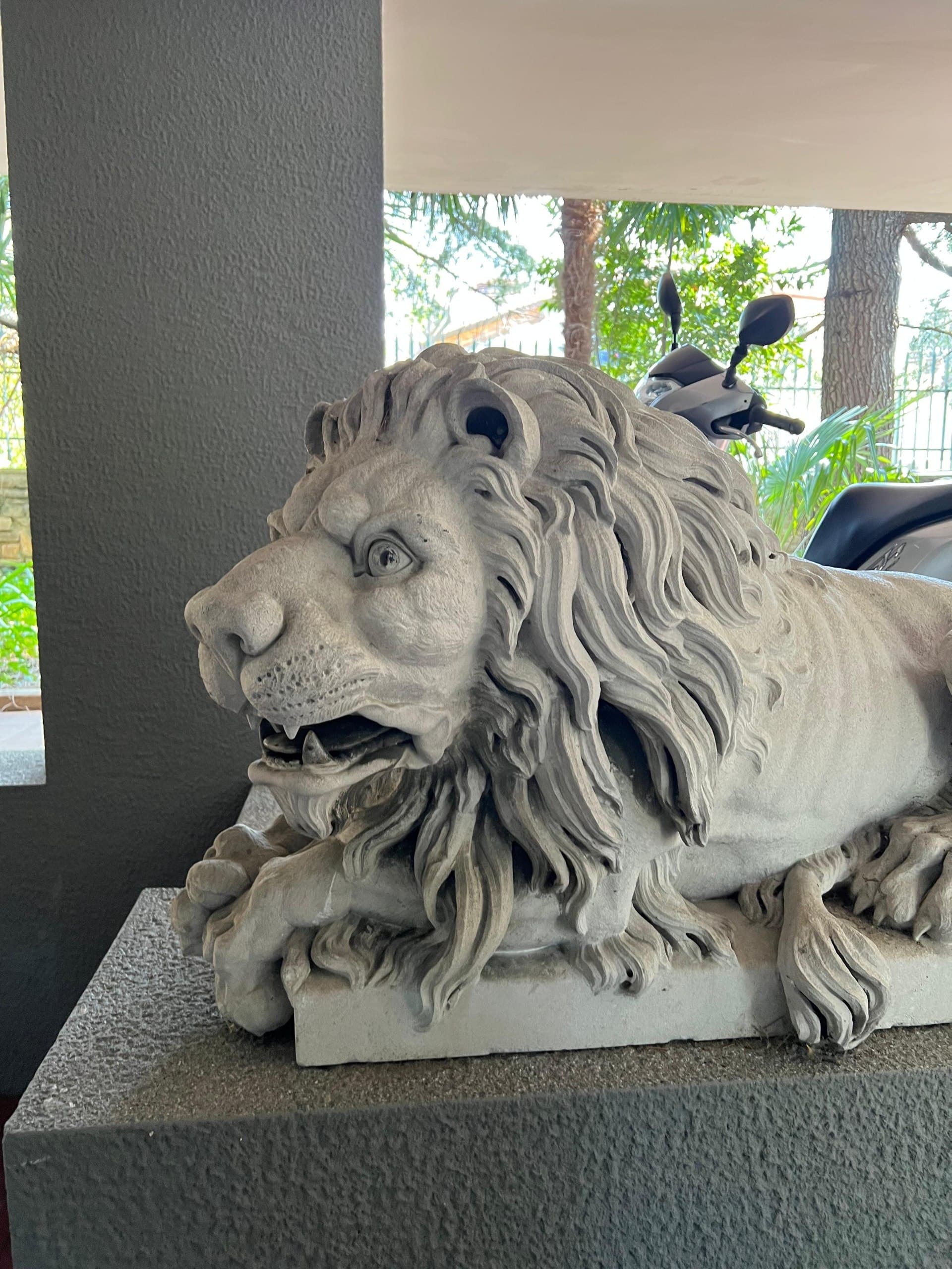 Classical Stone Lion Sculpture at Residence Entrance